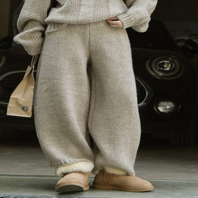 Pantalones de Lana Islandesa Gruesos Holgados Retro - Tejido Casual Cómodo