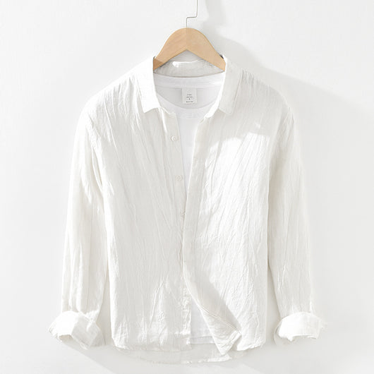 Camisa de Lino Arrugada con Mangas Largas para Hombre - Image 4