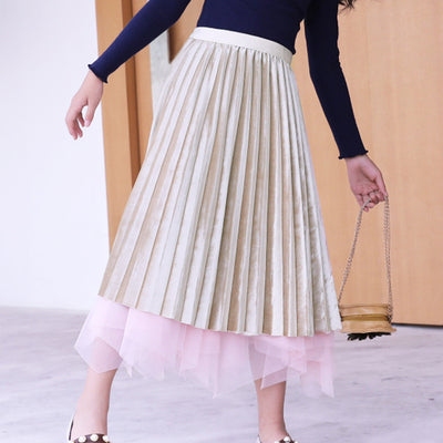 Falda Reversible Plisada de Terciopelo Dorado para Niña - Image 12
