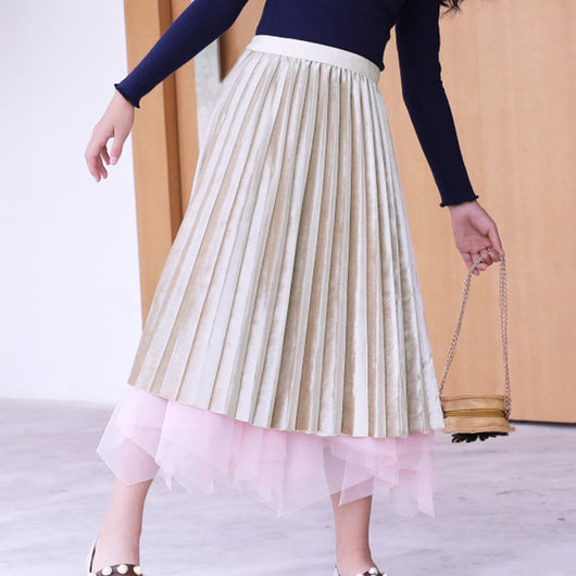 Falda Reversible Plisada de Terciopelo Dorado para Niña - Image 12