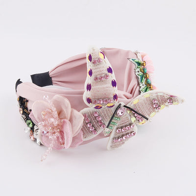 Diadema de Flanela con Lentejuelas, Mariposa, Diamantes y Flores - Image 3