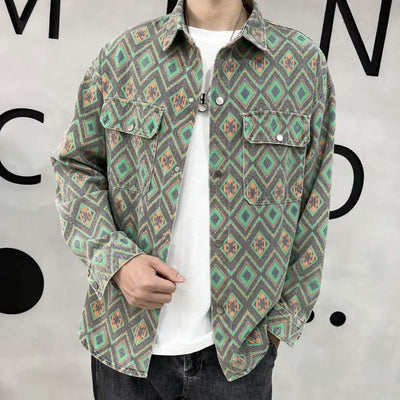 Chaqueta Vaquera Delgada Estampado Flor de Anacardo - Camisa Versátil para Hombre - Image 11