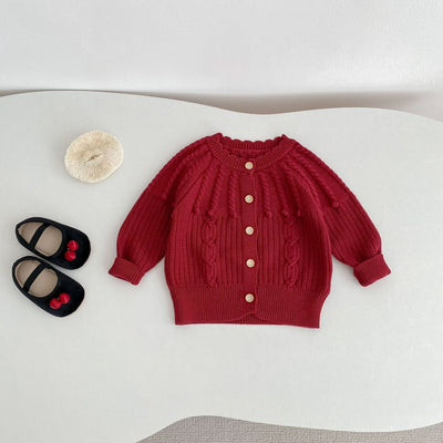 Conjunto de Dos Piezas: Enterizo Tejido con Bolas de Burbujas y Abrigo para Bebé Niña - Image 10