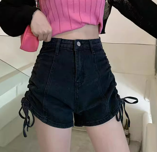 Shorts de Mezclilla Talle Alto con Diseño de Cordón Delgado y Corte Ancho para Mujeres - Image 12