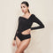 Blusa de Manga Larga con Pliegues Diagonales Estilo Europeo