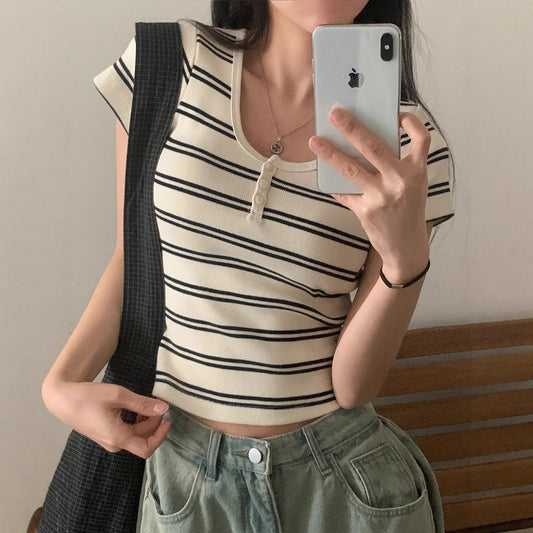 Blusa Coreana Elegante Ajustada para Chicas Modernas