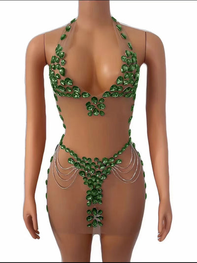 Vestido Elegante Transparente con Cristales Brillantes - Image 11