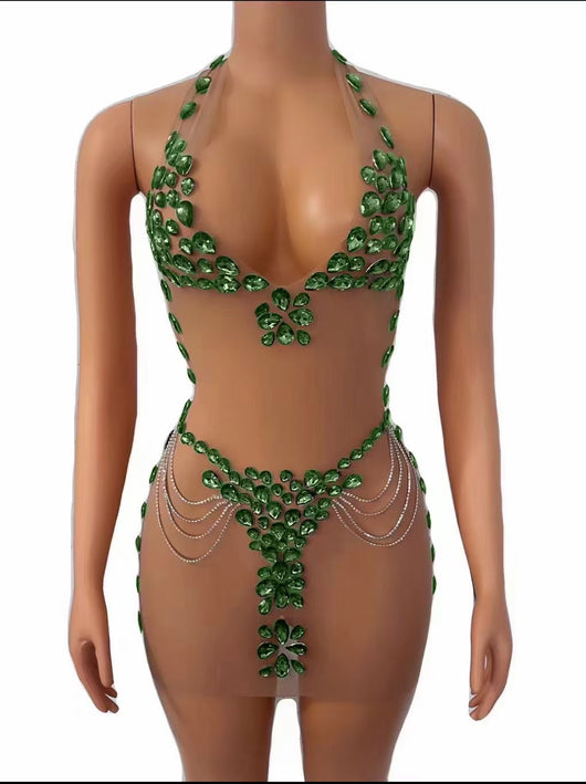 Vestido Elegante Transparente con Cristales Brillantes - Image 11