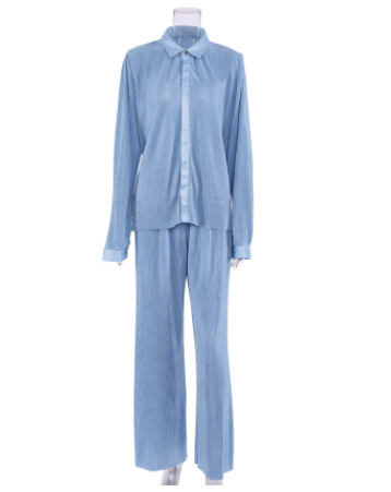 Camisa Plisada con Cuello Solapa y Pantalón Drapeado - Image 10
