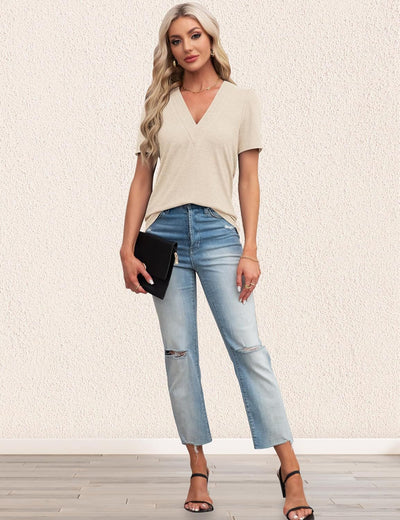 Blusa Casual de Manga Abullonada y Cuello en V para Mujer - Image 44