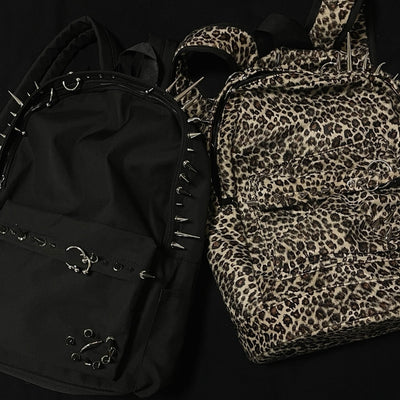 Mochila Punk Estampado Leopardo con Tachuelas - Diseño Europeo Americano Negro