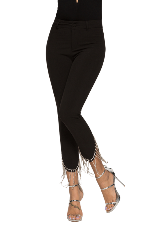 Pantalones Casuales Tipo Capri con Cadena de Diamantes y Borlas - Image 8