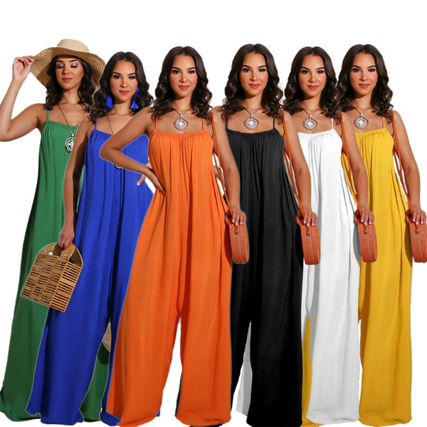 Jumpsuit Casual de Color Liso con Tirantes para Mujer