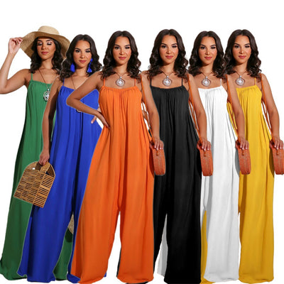 Jumpsuit Casual de Color Liso con Tirantes para Mujer