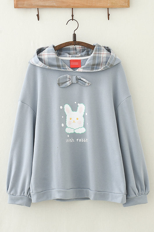Blusa Universitaria Estilo Soft Girl con Estampado de Conejo y Moño - Image 11