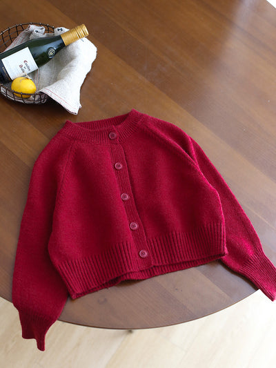Cardigan Tejido Rojo Estilo Coreano para Niña - Image 16