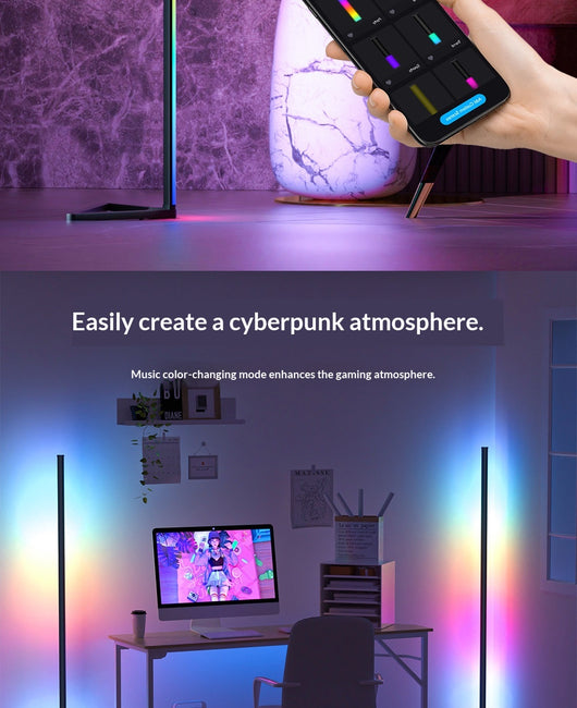 Lámpara de Piso Ambiental RGB con Bluetooth para Dormitorio - Image 13