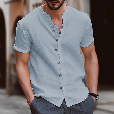 Camisa Retro de Algodón y Lino para Hombre con Botones - Manga Corta Casual - Image 20