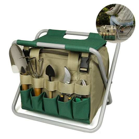 Taburete de Jardín Plegable con Bolsa Organizadora y Herramientas