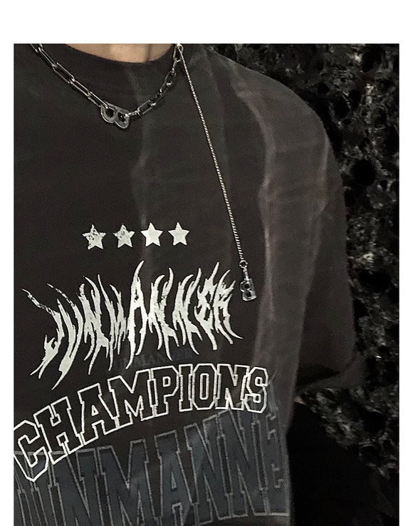 Camiseta Hombre Verano Suelta con Estampado de Letras