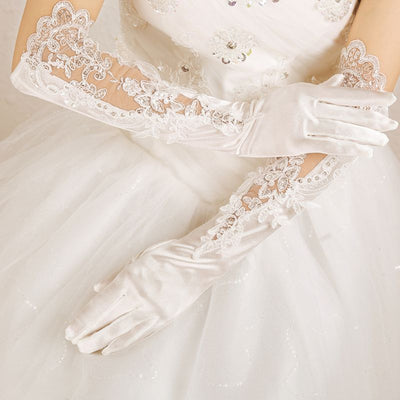 Guantes de Novia Satén y Encaje Bordado para Boda - Image 3