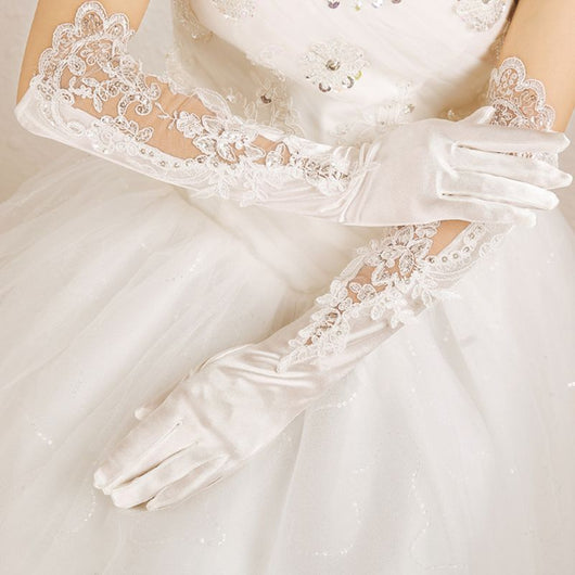 Guantes de Novia Satén y Encaje Bordado para Boda - Image 3