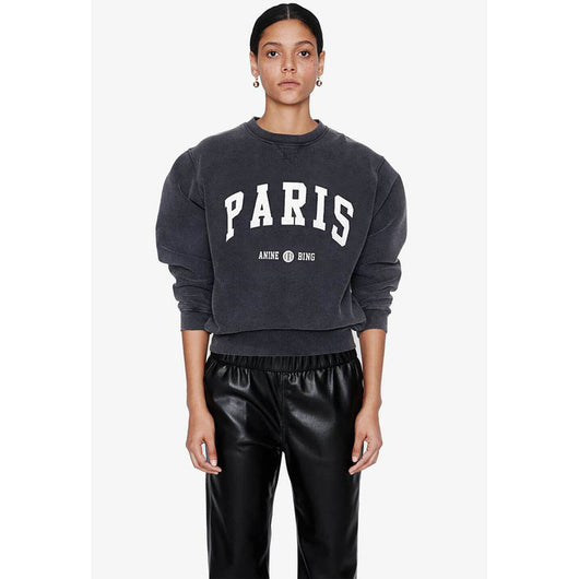 Suéter de Algodón para Mujer con Letras PARIS Cuello Redondo en Negro y Gris - Image 3