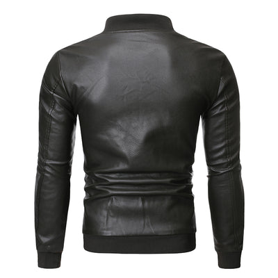 Chaqueta de Cuero Lavado para Hombre con Cuello Tipo Smoking - Image 5
