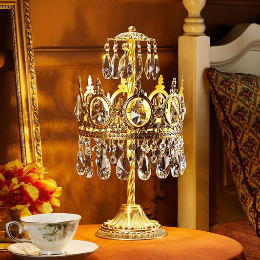 Lámpara de Mesa Vintage Mesita de Noche Latón y Cristal Estilo Rústico