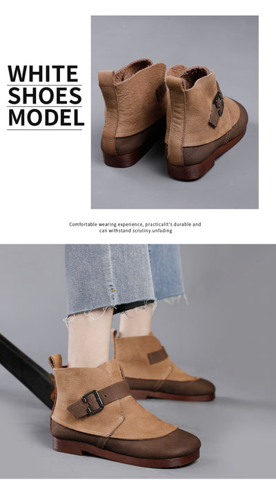 Botas de Cuero Genuino Estilo Étnico con Hebilla - Punta Redonda Planas Artesanales - Image 8