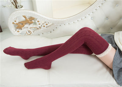 Calcetines hasta la rodilla con encaje, medias altas estilo preppy - Image 3