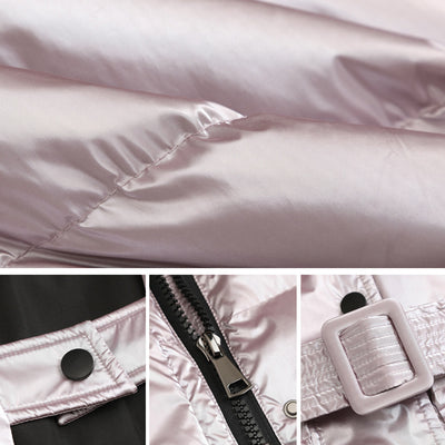 Abrigo Parka Mujer Plumas de Pato Blanco Cintura Ajustable Brillo Plateado - Image 7