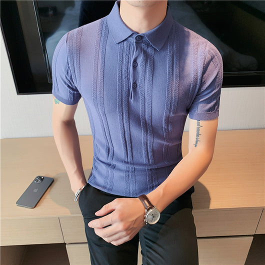 Polo Tejido de Manga Corta para Hombre con Textura y Elasticidad - Image 27