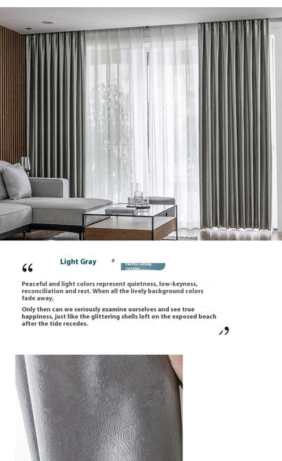 Brown thickened shading curtain with an electric carving floral texture, partially drawn in a bedroom setting. - Image 18
