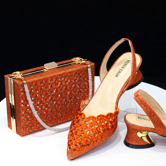 Conjunto de Sandalias de Tacón Medio Punta Cuadrada con Bolso a Juego - Image 3