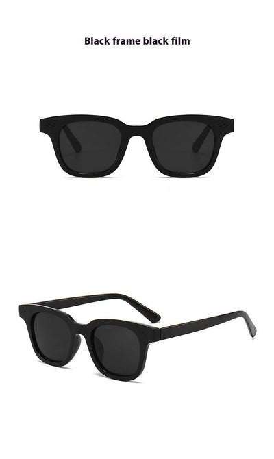 Black frame square sunglasses with light blue lenses, angled on a white background. - Image 17