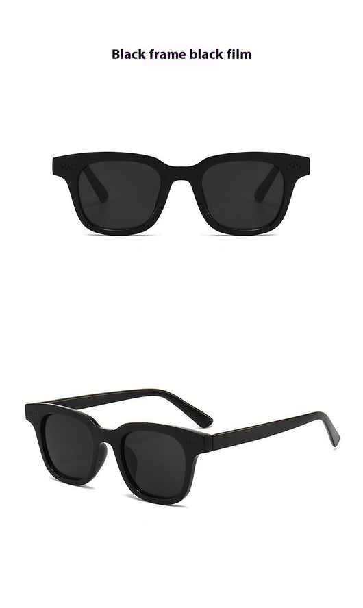 Black frame square sunglasses with light blue lenses, angled on a white background. - Image 17
