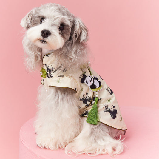 Chaleco sin Mangas Estilo Chino para Mascotas - Diseño Panda Teddy Schnauzer Bichón