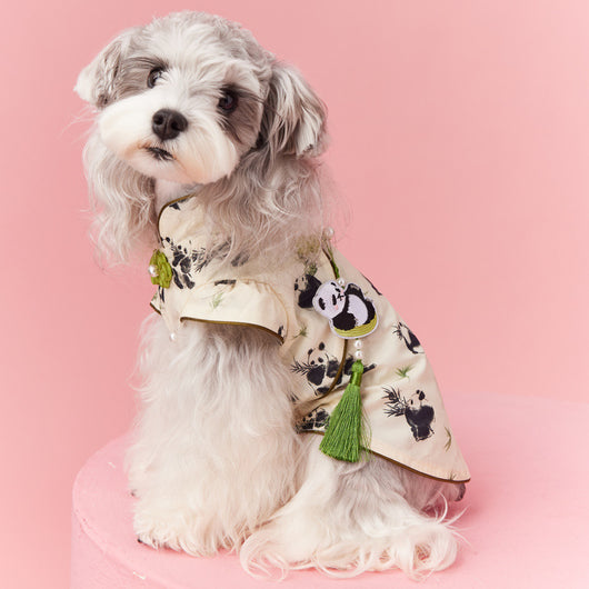 Chaleco sin Mangas Estilo Chino para Mascotas - Diseño Panda Teddy Schnauzer Bichón