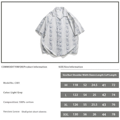 Camisa Suelta Estilo Japonés con Estampado Shell y Solapa - Image 10
