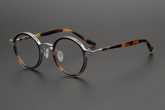 Lentes Retro de Titanio Puro Montura Redonda Carey para Miopía - Image 36