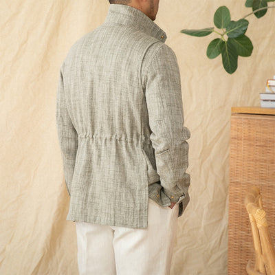 Chaqueta Safari M65 de Algodón y Lino con Cuello Alzado y Cintura Ajustada - Image 15