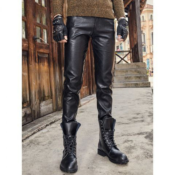 Pantalones Biker de Cuero Genuino Ajuste Slim Retro
