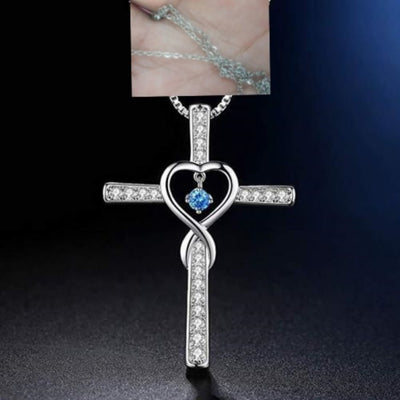 Collar Colgante Cruz Cristiana Fe y Amor Infinito con Piedra de Nacimiento - Image 17