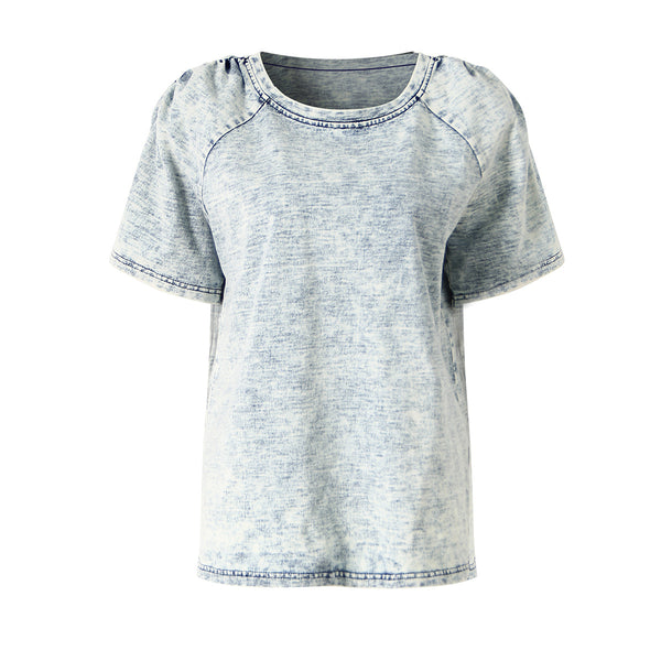 Camiseta de Mezclilla Tejida Lavada con Personalidad para Mujer