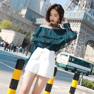 Blusa Hombro Descubierto Manga Larga Voluminosa en Gasa - Image 8
