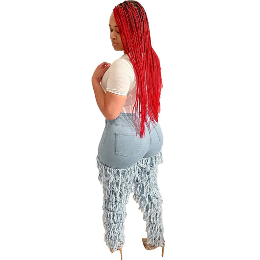 Jeans Mujer Efecto Lavado Desgastado con Detalles Multicapa - Image 8