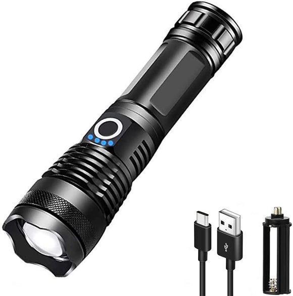 Linterna LED de Largo Alcance con Zoom Telescópico y Carga USB