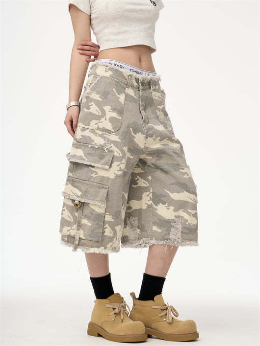 Pantalones Cortos Denim Camuflado Leopardo Estilo Retro Urbano - Image 12