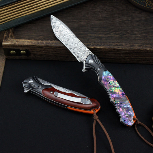 Cuchillo Plegable Outdoor Acero Damasco con Mango de Palo de Rosa - Image 10